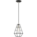 1 Light Black Mini Pendant with Black Geometric Metal Shade Shade-Lighting LumensPendant Lights