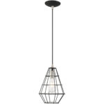 1 Light Black Mini Pendant with Black Geometric Metal Shade Shade-Lighting LumensPendant Lights