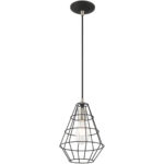 1 Light Black Mini Pendant with Black Geometric Metal Shade Shade-Lighting LumensPendant Lights