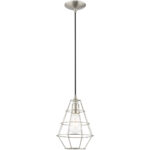 1 Light Brushed Nickel Mini Pendant with Brushed Nickel Geometric Metal Shade Shade-Lighting LumensPendant Lights