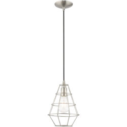 1 Light Brushed Nickel Mini Pendant with Brushed Nickel Geometric Metal Shade Shade-Lighting LumensPendant Lights