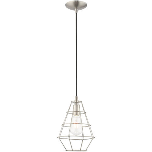 1 Light Brushed Nickel Mini Pendant with Brushed Nickel Geometric Metal Shade Shade-Lighting LumensPendant Lights