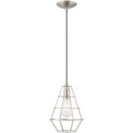 1 Light Brushed Nickel Mini Pendant with Brushed Nickel Geometric Metal Shade Shade-Lighting LumensPendant Lights