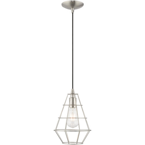 1 Light Brushed Nickel Mini Pendant with Brushed Nickel Geometric Metal Shade Shade-Lighting LumensPendant Lights