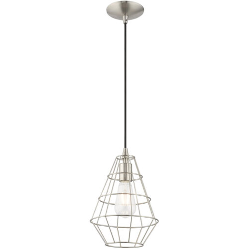 1 Light Brushed Nickel Mini Pendant with Brushed Nickel Geometric Metal Shade Shade-Lighting LumensPendant Lights