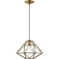 1 Light Antique Brass Mini Pendant with Antique Brass Geometric Metal Shade Shade-Lighting LumensPendant Lights