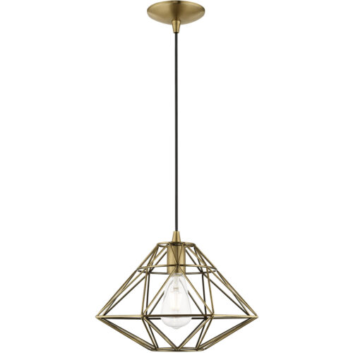 1 Light Antique Brass Mini Pendant with Antique Brass Geometric Metal Shade Shade-Lighting LumensPendant Lights