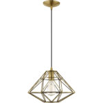 1 Light Antique Brass Mini Pendant with Antique Brass Geometric Metal Shade Shade-Lighting LumensPendant Lights