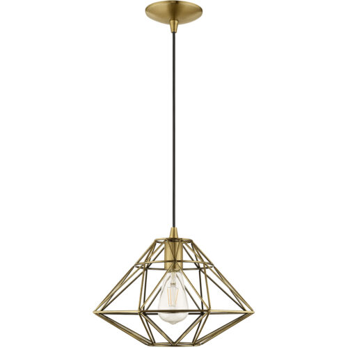 1 Light Antique Brass Mini Pendant with Antique Brass Geometric Metal Shade Shade-Lighting LumensPendant Lights