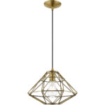 1 Light Antique Brass Mini Pendant with Antique Brass Geometric Metal Shade Shade-Lighting LumensPendant Lights