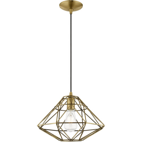 1 Light Antique Brass Mini Pendant with Antique Brass Geometric Metal Shade Shade-Lighting LumensPendant Lights