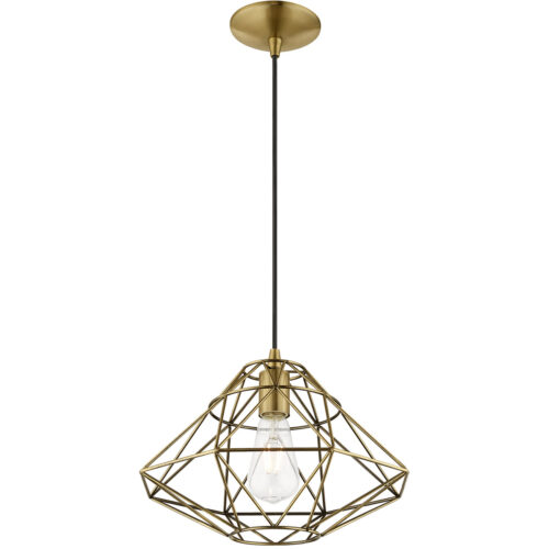 1 Light Antique Brass Mini Pendant with Antique Brass Geometric Metal Shade Shade-Lighting LumensPendant Lights