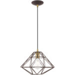 1 Light Bronze Mini Pendant with Bronze Geometric Metal Shade Shade-Lighting LumensPendant Lights