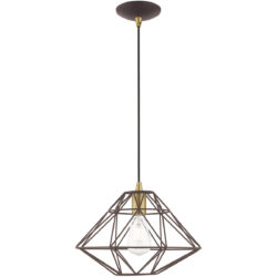 1 Light Bronze Mini Pendant with Bronze Geometric Metal Shade Shade-Lighting LumensPendant Lights