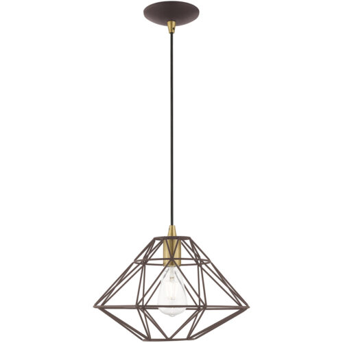 1 Light Bronze Mini Pendant with Bronze Geometric Metal Shade Shade-Lighting LumensPendant Lights