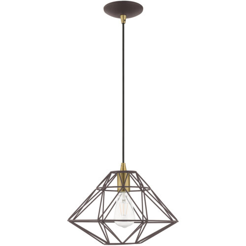 1 Light Bronze Mini Pendant with Bronze Geometric Metal Shade Shade-Lighting LumensPendant Lights