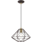 1 Light Bronze Mini Pendant with Bronze Geometric Metal Shade Shade-Lighting LumensPendant Lights