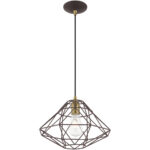 1 Light Bronze Mini Pendant with Bronze Geometric Metal Shade Shade-Lighting LumensPendant Lights