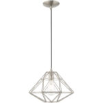 1 Light Brushed Nickel Mini Pendant with Brushed Nickel Geometric Metal Shade Shade-Lighting LumensPendant Lights