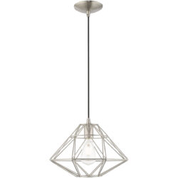 1 Light Brushed Nickel Mini Pendant with Brushed Nickel Geometric Metal Shade Shade-Lighting LumensPendant Lights