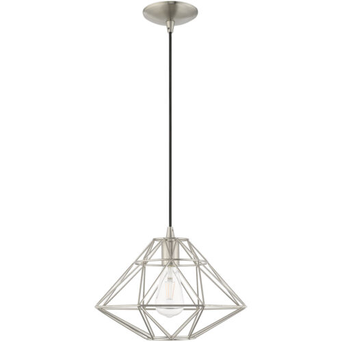 1 Light Brushed Nickel Mini Pendant with Brushed Nickel Geometric Metal Shade Shade-Lighting LumensPendant Lights