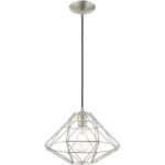 1 Light Brushed Nickel Mini Pendant with Brushed Nickel Geometric Metal Shade Shade-Lighting LumensPendant Lights