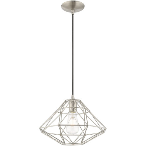 1 Light Brushed Nickel Mini Pendant with Brushed Nickel Geometric Metal Shade Shade-Lighting LumensPendant Lights