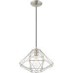 1 Light Brushed Nickel Mini Pendant with Brushed Nickel Geometric Metal Shade Shade-Lighting LumensPendant Lights