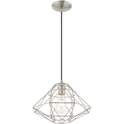 1 Light Brushed Nickel Mini Pendant with Brushed Nickel Geometric Metal Shade Shade-Lighting LumensPendant Lights