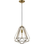 1 Light Antique Brass Mini Pendant with Antique Brass Geometric Metal Shade Shade-Lighting LumensPendant Lights