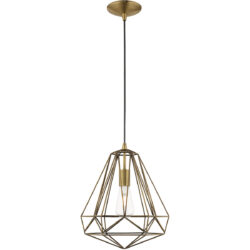 1 Light Antique Brass Mini Pendant with Antique Brass Geometric Metal Shade Shade-Lighting LumensPendant Lights