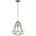 1 Light Antique Brass Mini Pendant with Antique Brass Geometric Metal Shade Shade-Lighting LumensPendant Lights