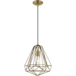 1 Light Antique Brass Mini Pendant with Antique Brass Geometric Metal Shade Shade-Lighting LumensPendant Lights