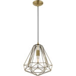 1 Light Antique Brass Mini Pendant with Antique Brass Geometric Metal Shade Shade-Lighting LumensPendant Lights