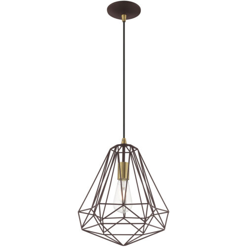 1 Light Bronze Mini Pendant with Bronze Geometric Metal Shade Shade-Lighting LumensPendant Lights