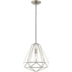 1 Light Brushed Nickel Mini Pendant with Brushed Nickel Geometric Metal Shade Shade-Lighting LumensPendant Lights