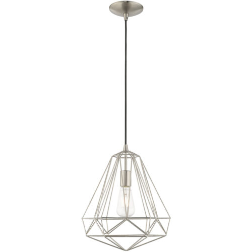 1 Light Brushed Nickel Mini Pendant with Brushed Nickel Geometric Metal Shade Shade-Lighting LumensPendant Lights