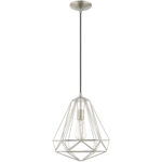 1 Light Brushed Nickel Mini Pendant with Brushed Nickel Geometric Metal Shade Shade-Lighting LumensPendant Lights