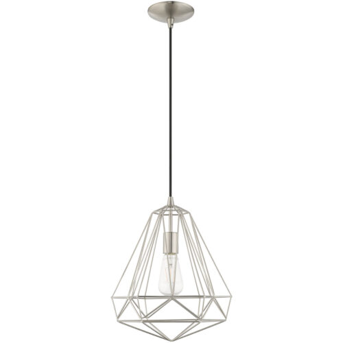 1 Light Brushed Nickel Mini Pendant with Brushed Nickel Geometric Metal Shade Shade-Lighting LumensPendant Lights