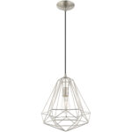 1 Light Brushed Nickel Mini Pendant with Brushed Nickel Geometric Metal Shade Shade-Lighting LumensPendant Lights