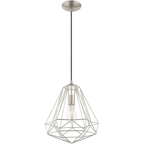 1 Light Brushed Nickel Mini Pendant with Brushed Nickel Geometric Metal Shade Shade-Lighting LumensPendant Lights