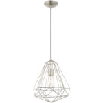 1 Light Brushed Nickel Mini Pendant with Brushed Nickel Geometric Metal Shade Shade-Lighting LumensPendant Lights