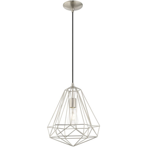 1 Light Brushed Nickel Mini Pendant with Brushed Nickel Geometric Metal Shade Shade-Lighting LumensPendant Lights