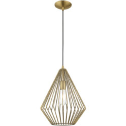 1 Light Antique Brass Mini Pendant with Antique Brass Geometric Metal Shade Shade-Lighting LumensPendant Lights