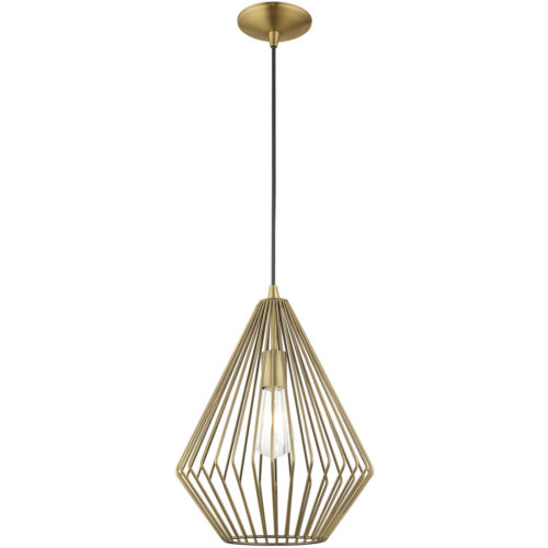 1 Light Antique Brass Mini Pendant with Antique Brass Geometric Metal Shade Shade-Lighting LumensPendant Lights