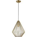 1 Light Antique Brass Mini Pendant with Antique Brass Geometric Metal Shade Shade-Lighting LumensPendant Lights