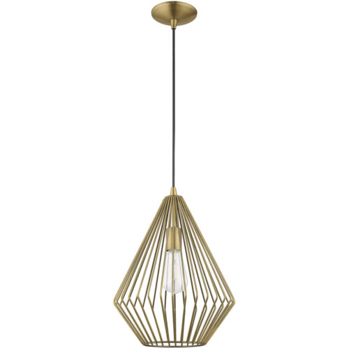 1 Light Antique Brass Mini Pendant with Antique Brass Geometric Metal Shade Shade-Lighting LumensPendant Lights