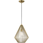 1 Light Antique Brass Mini Pendant with Antique Brass Geometric Metal Shade Shade-Lighting LumensPendant Lights