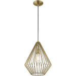 1 Light Antique Brass Mini Pendant with Antique Brass Geometric Metal Shade Shade-Lighting LumensPendant Lights