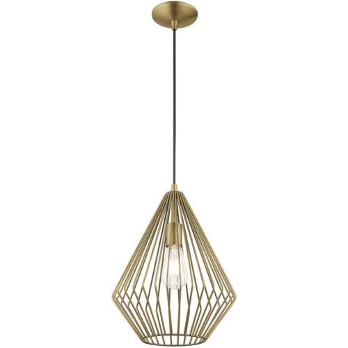 1 Light Antique Brass Mini Pendant with Antique Brass Geometric Metal Shade Shade-Lighting LumensPendant Lights